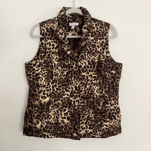 Charter Club Leopard Print Puffer Vest Size Petite Small - Picture 1 of 7